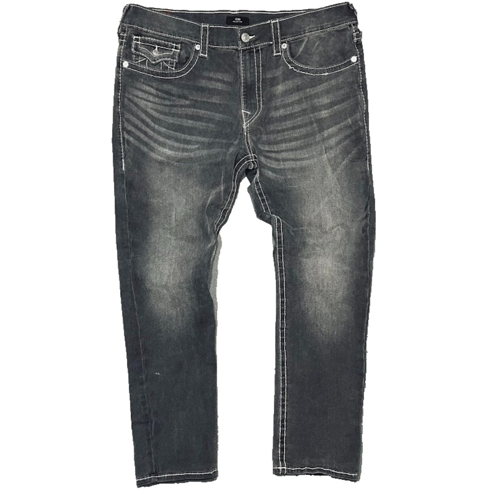 True Religion Jeans Mens 40x31 Grey Geno Relaxed Slim Big T Flap Whisker Marks